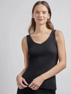 Tops & Tees|Tanks|Misook Shaped Ribbed Knit V-Neck Tank Black