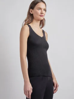 Tops & Tees|Tanks|Misook Shaped Ribbed Knit V-Neck Tank Black