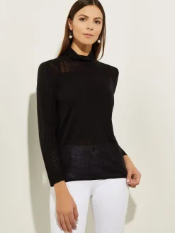 Tops & Tees|Misook Sheer Inset Turtleneck Black