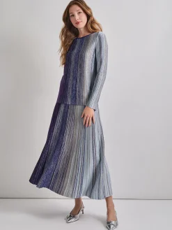 Tops & Tees|Misook Shimmer Lurex Knit Tunic StarryNightBlue/Black/BlueHeather/Mink/PlumRoyale