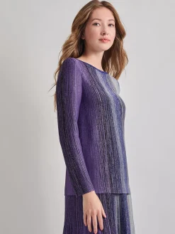 Tops & Tees|Misook Shimmer Lurex Knit Tunic StarryNightBlue/Black/BlueHeather/Mink/PlumRoyale
