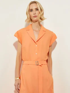 Blouses & Shirts|Tops & Tees|Misook Short Puff-Sleeve Poplin Blouse CitrusBlossom