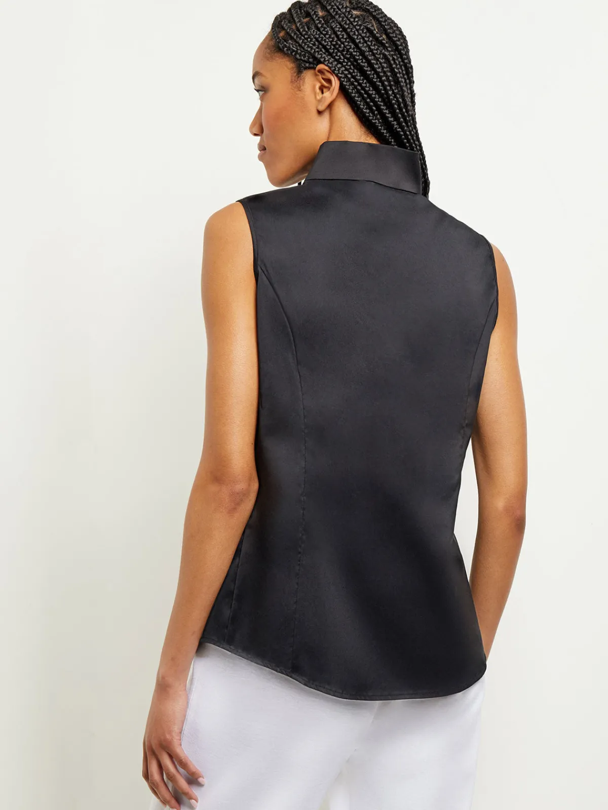 Blouses & Shirts|Tops & Tees|Misook Sleeveless Stretch Cotton Blouse Black