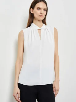 Blouses & Shirts|Tops & Tees|Misook Sleeveless Twist Neck Crepe De Chine Blouse White