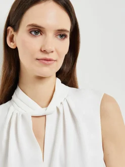 Blouses & Shirts|Tops & Tees|Misook Sleeveless Twist Neck Crepe De Chine Blouse White