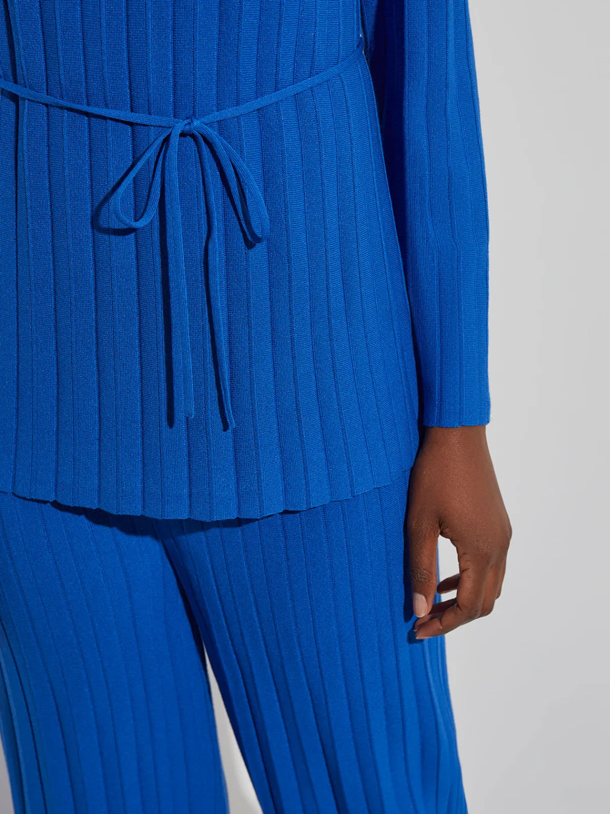 Tops & Tees|Misook Soft Ribbed Knit Tie-Waist Tunic LyonsBlue