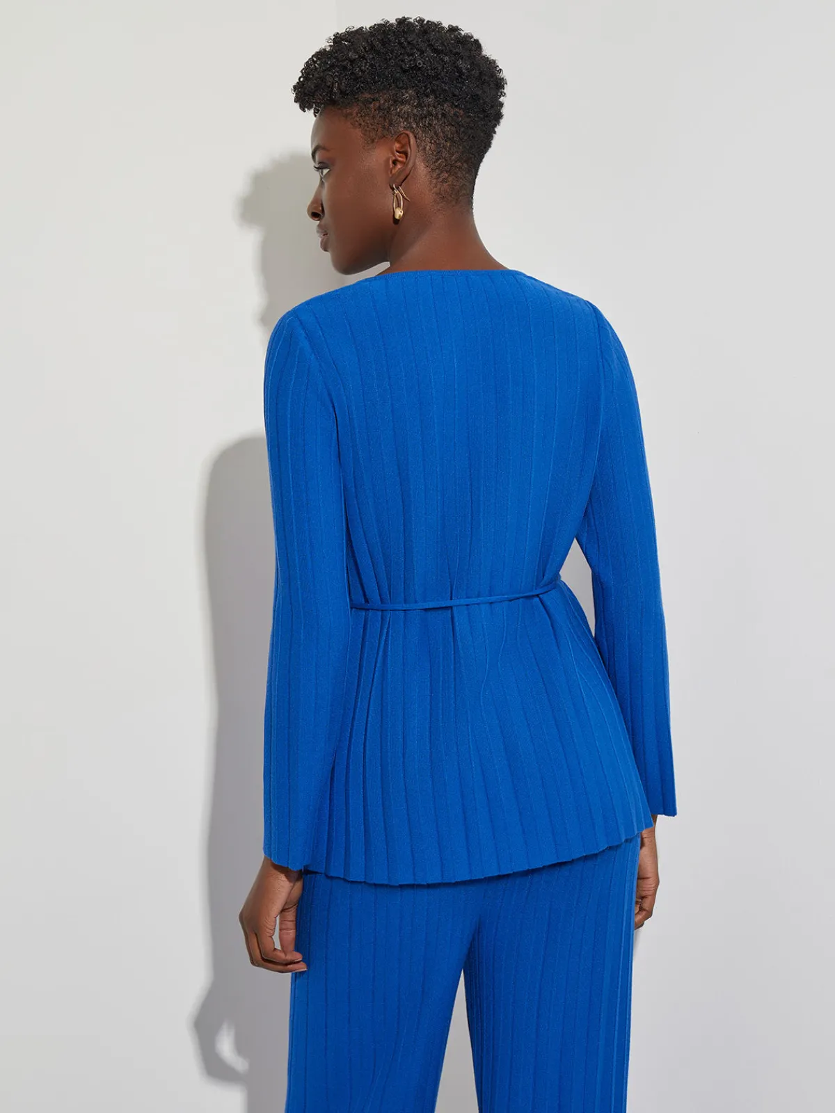 Tops & Tees|Misook Soft Ribbed Knit Tie-Waist Tunic LyonsBlue