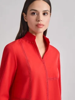 Blouses & Shirts|Tops & Tees|Misook Soutache Detail Tonal Stretch Crepe Tunic SunsetRed