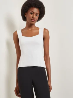 Tops & Tees|Tanks|Misook Square Neck Knit Tank White