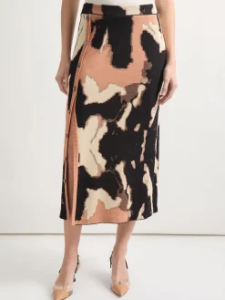 Skirts|Misook Straight Jacquard Soft Knit Midi Skirt Goldenwood/Parchment/Black