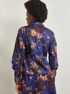 Jackets & Coats|Misook Structured Corset Laced Printed Woven Jacket StarryNightBlue/Sangria/Goldenwood/CornflowerBlue/Parchment