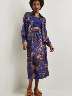 Jackets & Coats|Misook Structured Corset Laced Printed Woven Jacket StarryNightBlue/Sangria/Goldenwood/CornflowerBlue/Parchment