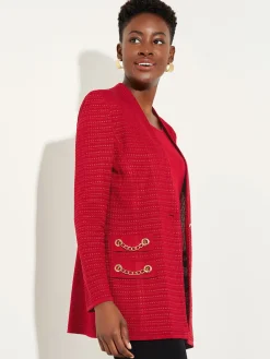 Jackets & Coats|Misook Tailored Fit Chain Detail Textured Knit Blazer Rouge