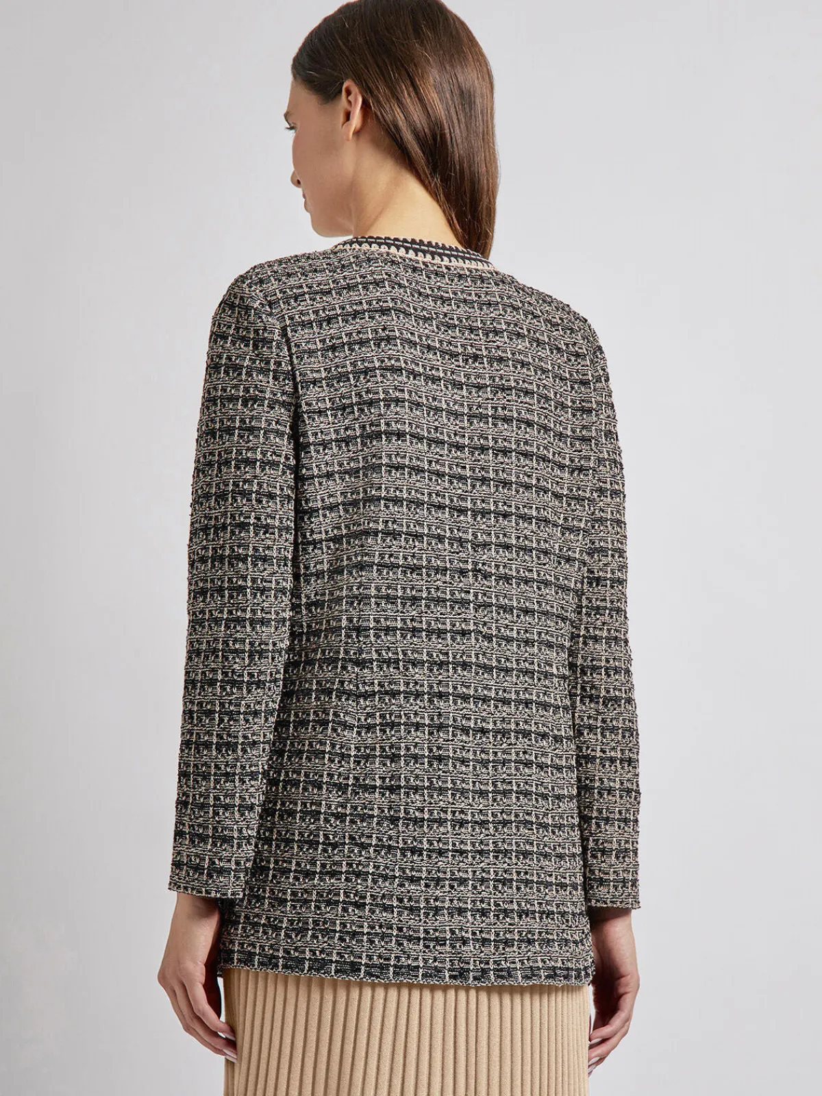 Jackets & Coats|Misook Tailored Fit Contrast Trim Tweed Knit Jacket Black/Sand/Biscotti