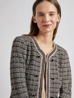 Jackets & Coats|Misook Tailored Fit Contrast Trim Tweed Knit Jacket Black/Sand/Biscotti