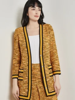 Jackets & Coats|Misook Tailored Fit Jacket - Contrast Trim Tweed Knit Ochre/Black/Copper/NewIvory