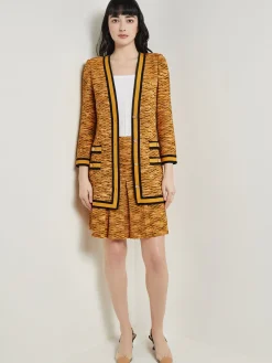 Jackets & Coats|Misook Tailored Fit Jacket - Contrast Trim Tweed Knit Ochre/Black/Copper/NewIvory
