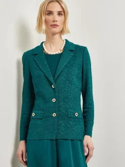 Jackets & Coats|Misook Tailored Fit Jacket - Detailed Jacquard Knit Spruce