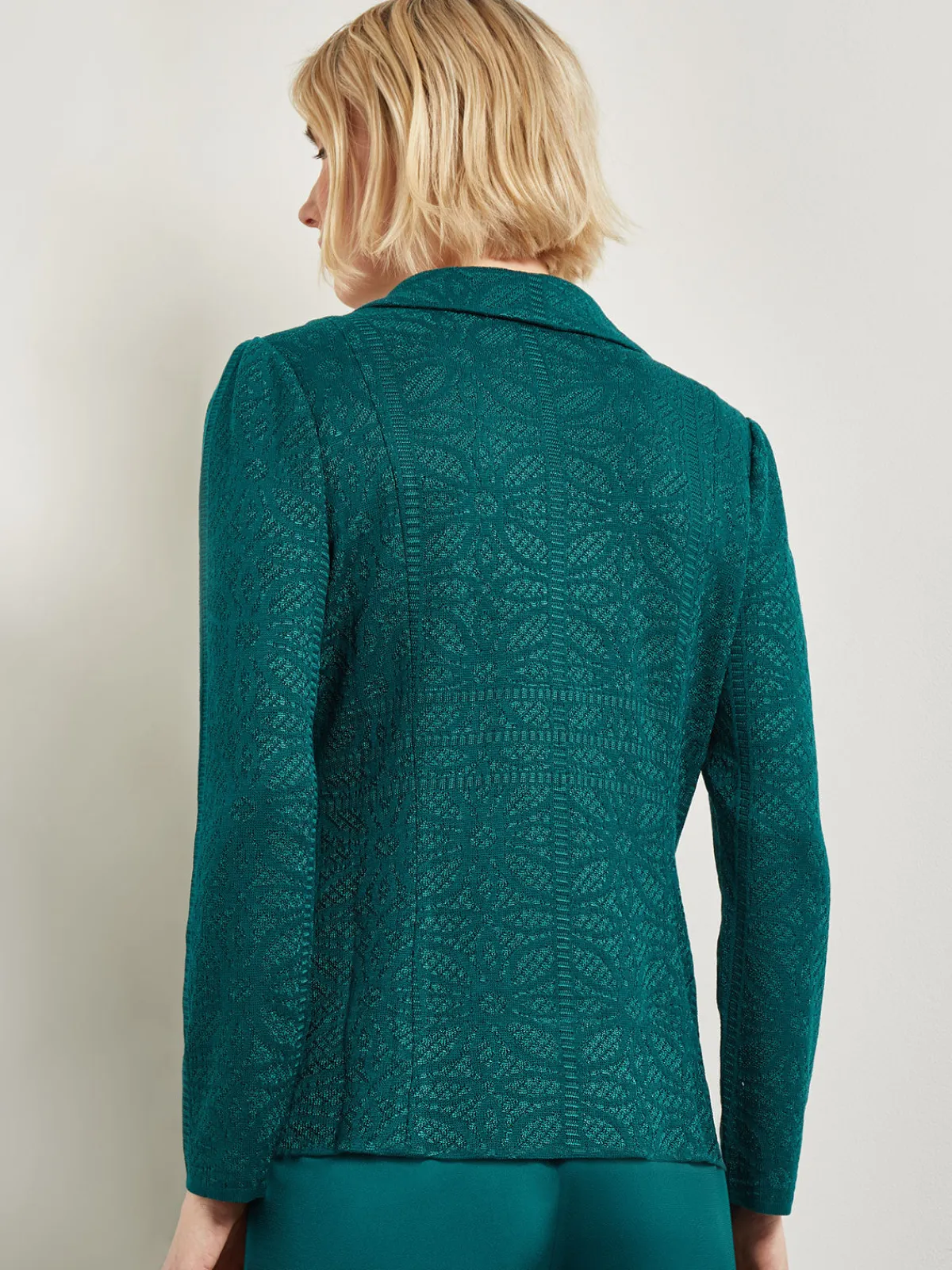 Jackets & Coats|Misook Tailored Fit Jacket - Detailed Jacquard Knit Spruce