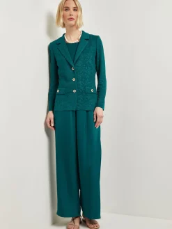 Jackets & Coats|Misook Tailored Fit Jacket - Detailed Jacquard Knit Spruce