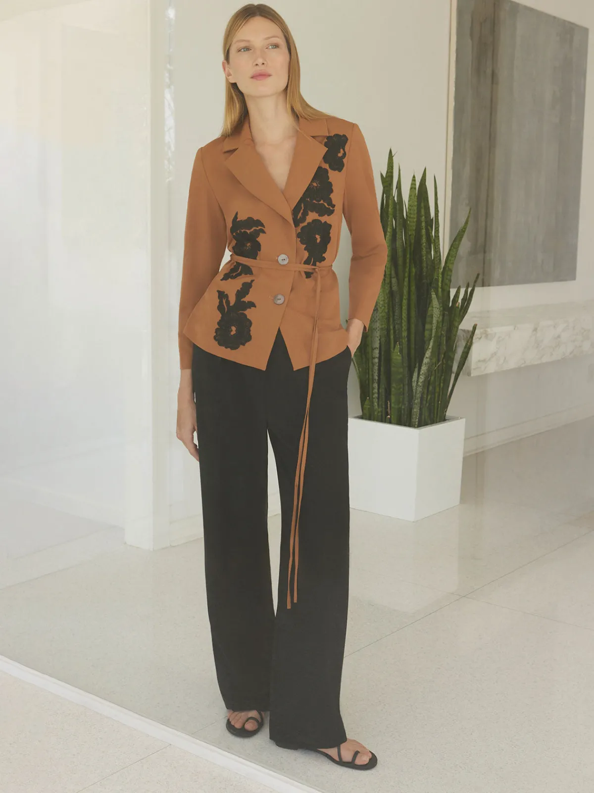 Jackets & Coats|Misook Tailored Fit Jacket - Embroidered Woven Twill Copper/Black