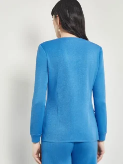 Jackets & Coats|Misook Tailored Fit Jacket - Ribbed Detail Flat Knit AdriaticBlue