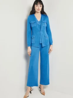 Jackets & Coats|Misook Tailored Fit Jacket - Ribbed Detail Flat Knit AdriaticBlue