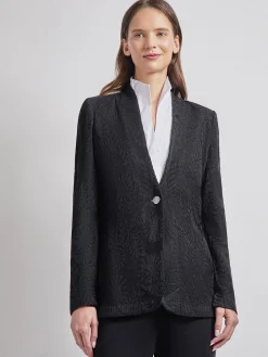 Jackets & Coats|Misook Tailored Fit One-Button Jacquard Knit Jacket Black