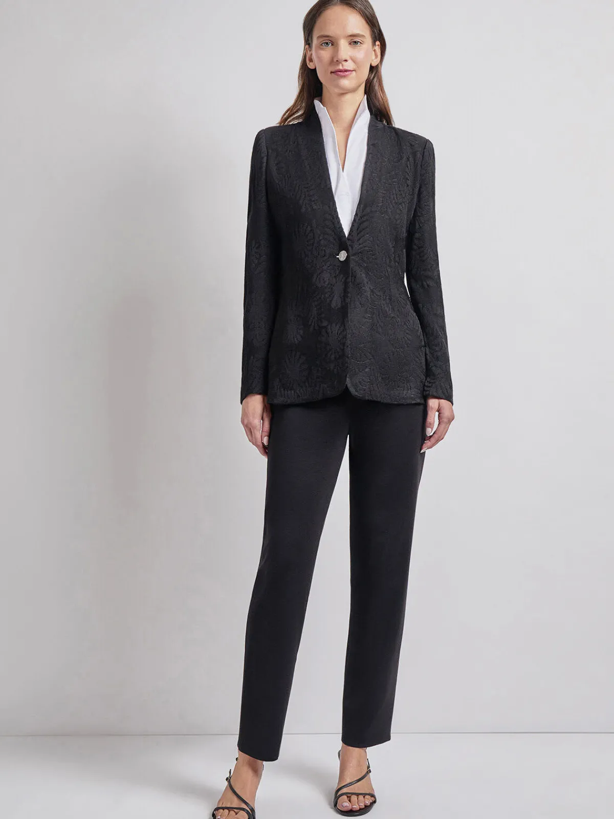 Jackets & Coats|Misook Tailored Fit One-Button Jacquard Knit Jacket Black