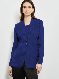 Jackets & Coats|Misook Tailored Fit One-Button Jacquard Knit Jacket StarryNightBlue