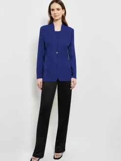 Jackets & Coats|Misook Tailored Fit One-Button Jacquard Knit Jacket StarryNightBlue
