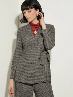 Jackets & Coats|Misook Tailored Fit Tweed Side Tie Knit Blazer Mink/Black/NewIvory