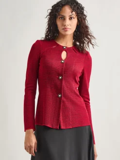 Jackets & Coats|Misook Tailored Fit Two-Toned Cutout Knit Jacket Rouge/Black