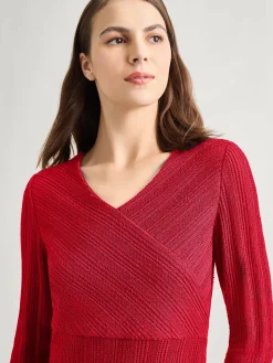 Dresses|Misook Textural Stripe Knit Midi Dress Rouge
