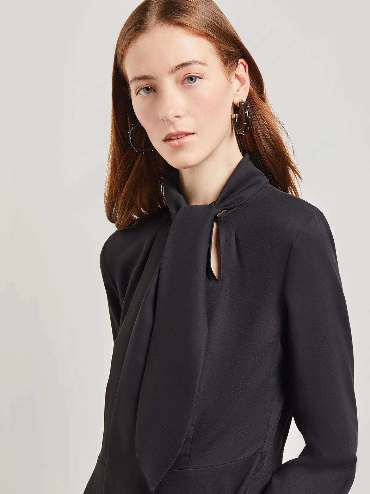 Dresses|Misook Tie Neck Pleated A-Line Maxi Dress Black