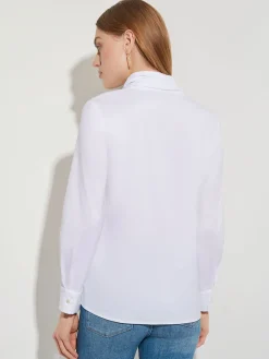 Blouses & Shirts|Tops & Tees|Misook Tie-Neck Cotton Poplin Blouse White