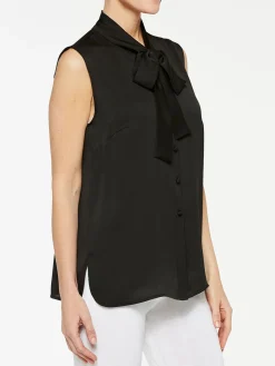Blouses & Shirts|Tops & Tees|Misook Tie-Neck Crepe de Chine Blouse Black