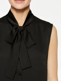 Blouses & Shirts|Tops & Tees|Misook Tie-Neck Crepe de Chine Blouse Black