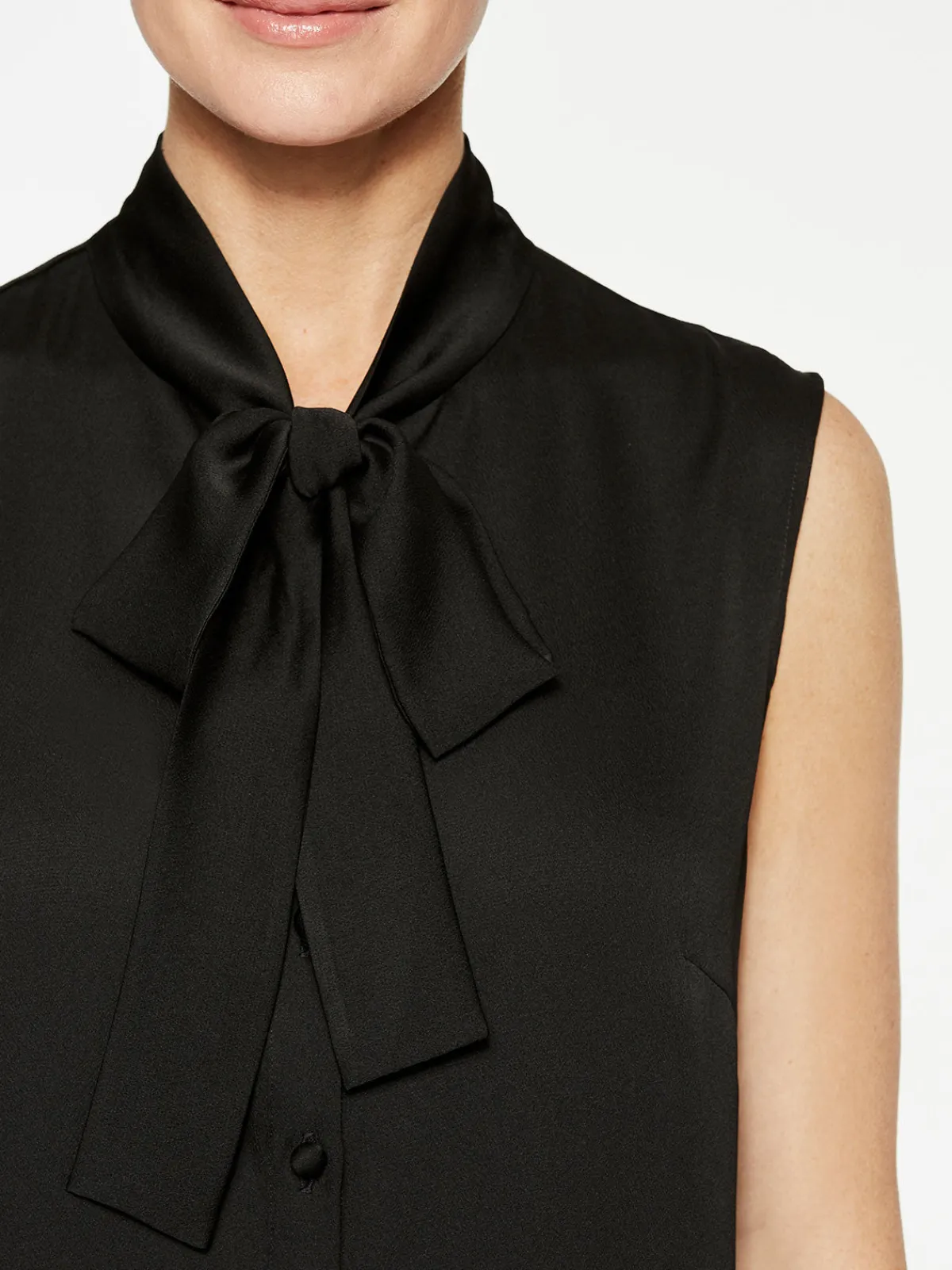 Blouses & Shirts|Tops & Tees|Misook Tie-Neck Crepe de Chine Blouse Black