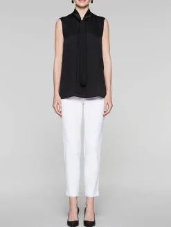 Blouses & Shirts|Tops & Tees|Misook Tie-Neck Crepe de Chine Blouse Black