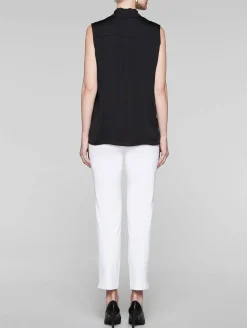 Blouses & Shirts|Tops & Tees|Misook Tie-Neck Crepe de Chine Blouse Black