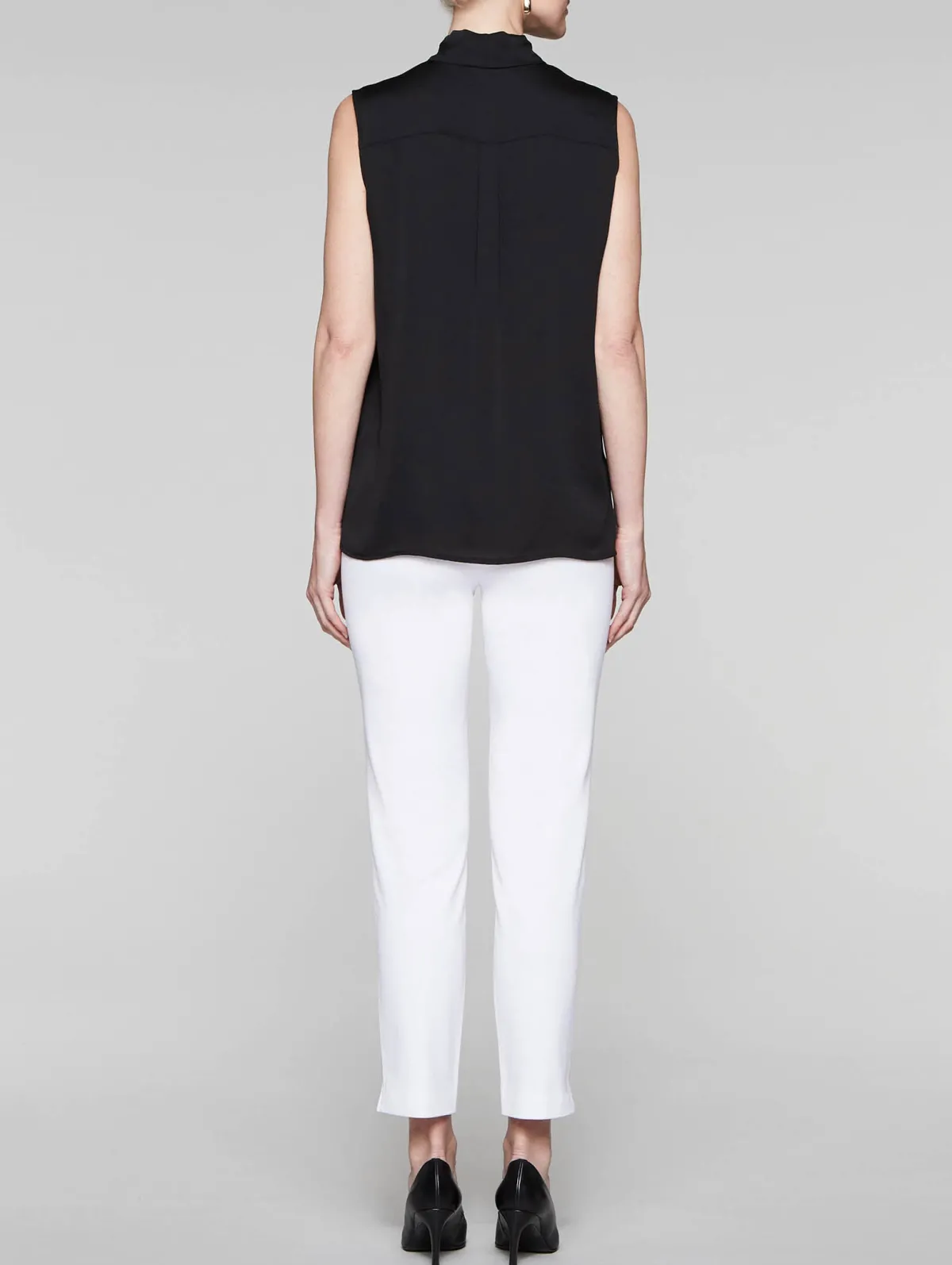 Blouses & Shirts|Tops & Tees|Misook Tie-Neck Crepe de Chine Blouse Black