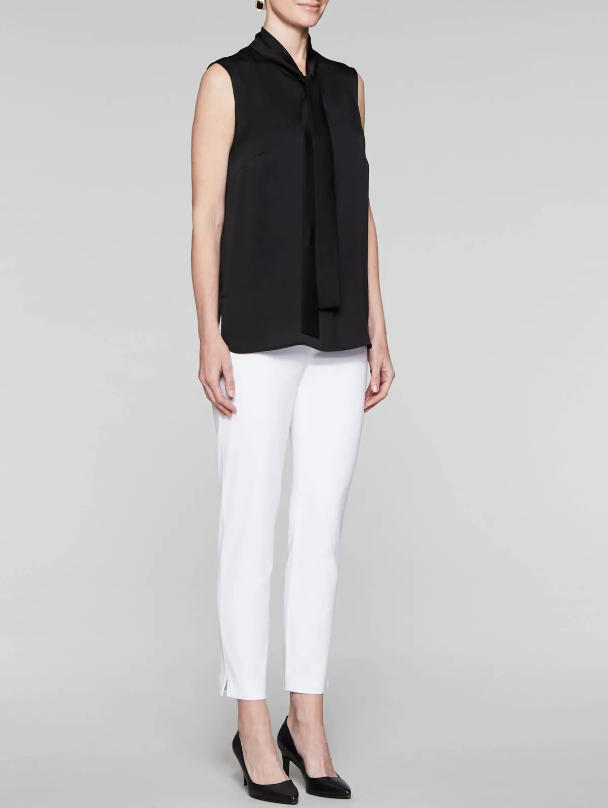 Blouses & Shirts|Tops & Tees|Misook Tie-Neck Crepe de Chine Blouse Black