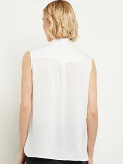 Blouses & Shirts|Tops & Tees|Misook Tie-Neck Crepe de Chine Blouse White