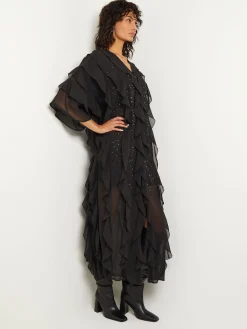 Dresses|Misook Tiered Ruffle Woven Chiffon Maxi Dress Black