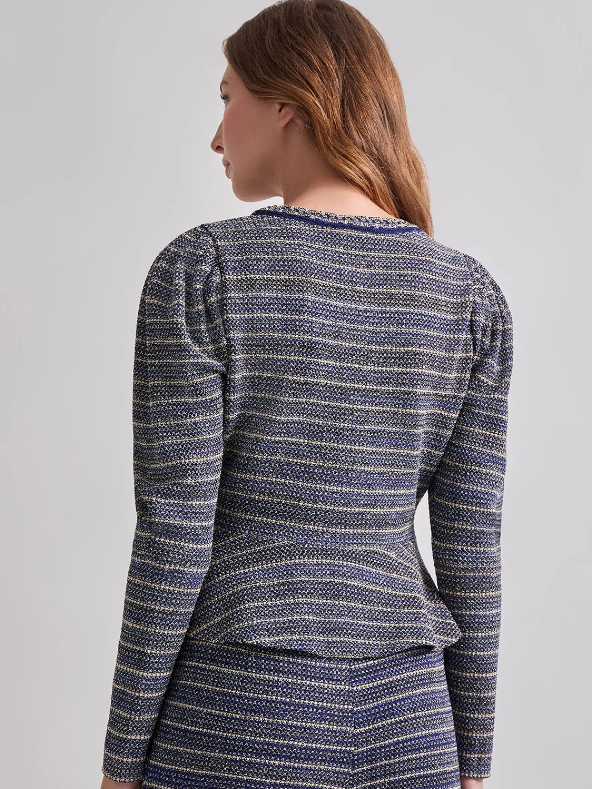 Jackets & Coats|Misook Tweed Knit Peplum Jacket StarryNightBlue/CornflowerBlue/Parchment/Black