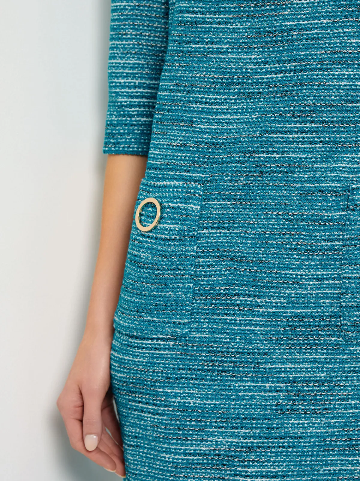 Dresses|Misook Tweed Knit Shift Dress with Pockets FrenchBlue/NewIvory/Black