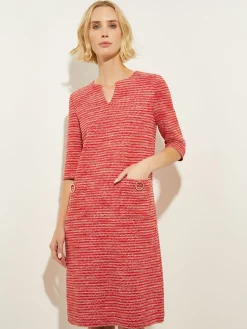 Dresses|Misook Tweed Knit Shift Dress with Pockets, Sunset Red SunsetRed/CitrusBlossom/PaleGold