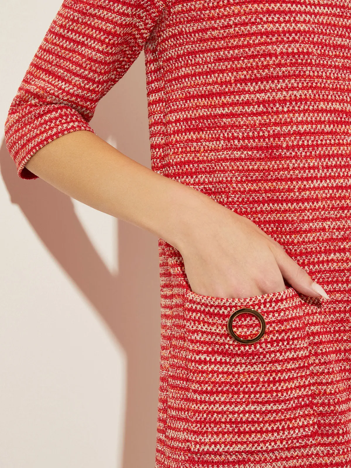 Dresses|Misook Tweed Knit Shift Dress with Pockets, Sunset Red SunsetRed/CitrusBlossom/PaleGold