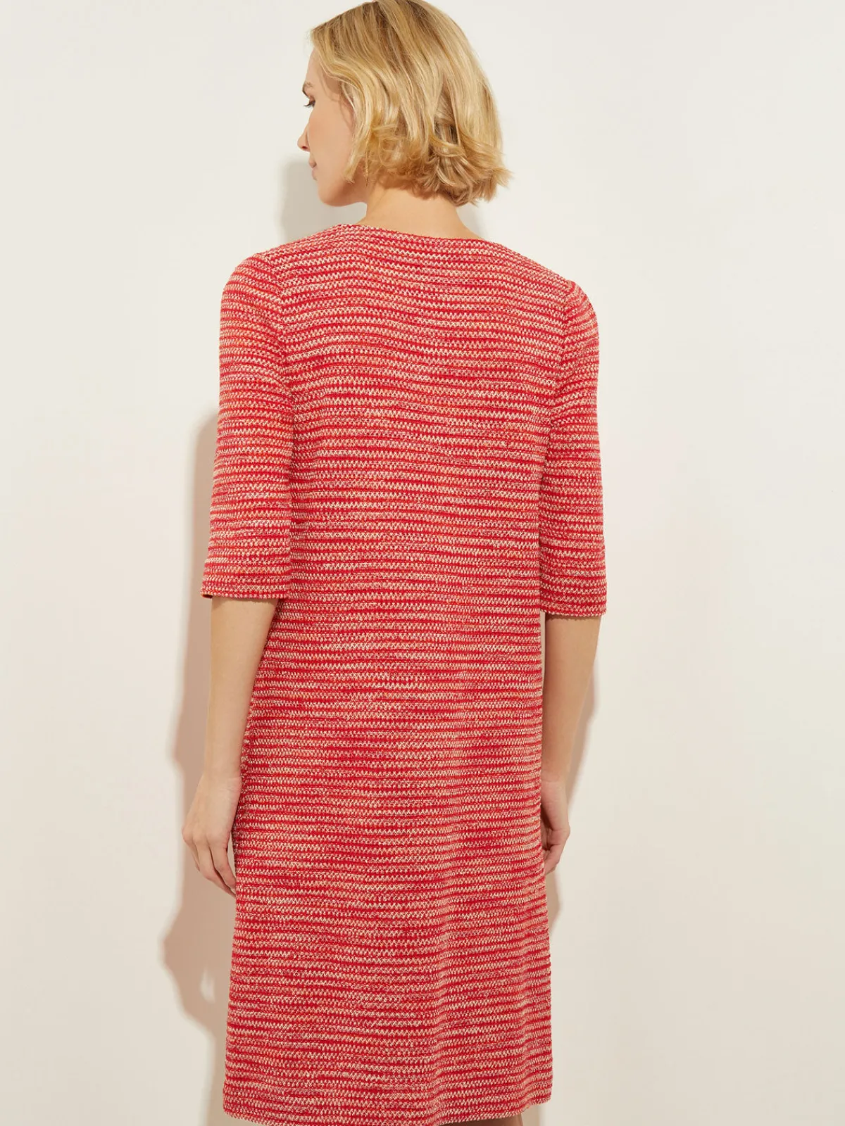 Dresses|Misook Tweed Knit Shift Dress with Pockets, Sunset Red SunsetRed/CitrusBlossom/PaleGold